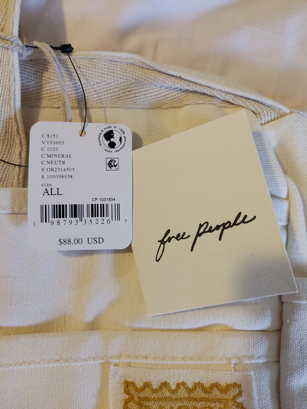 Free People Kiss My Patch Canvas Tote Bag in Mineral NWT - Picture 2 of 14